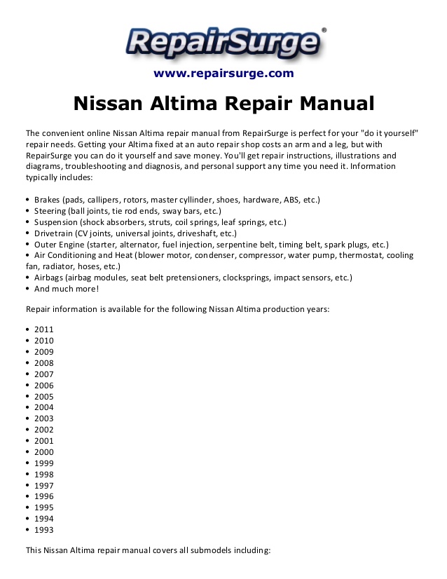 1998 nissan altima mechanic service manual free download